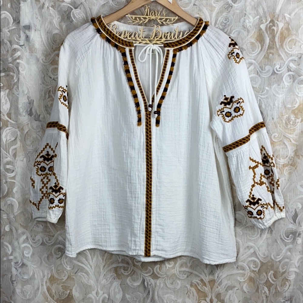 LOGG H&M Aztec Tribal embroidered peasant blouse